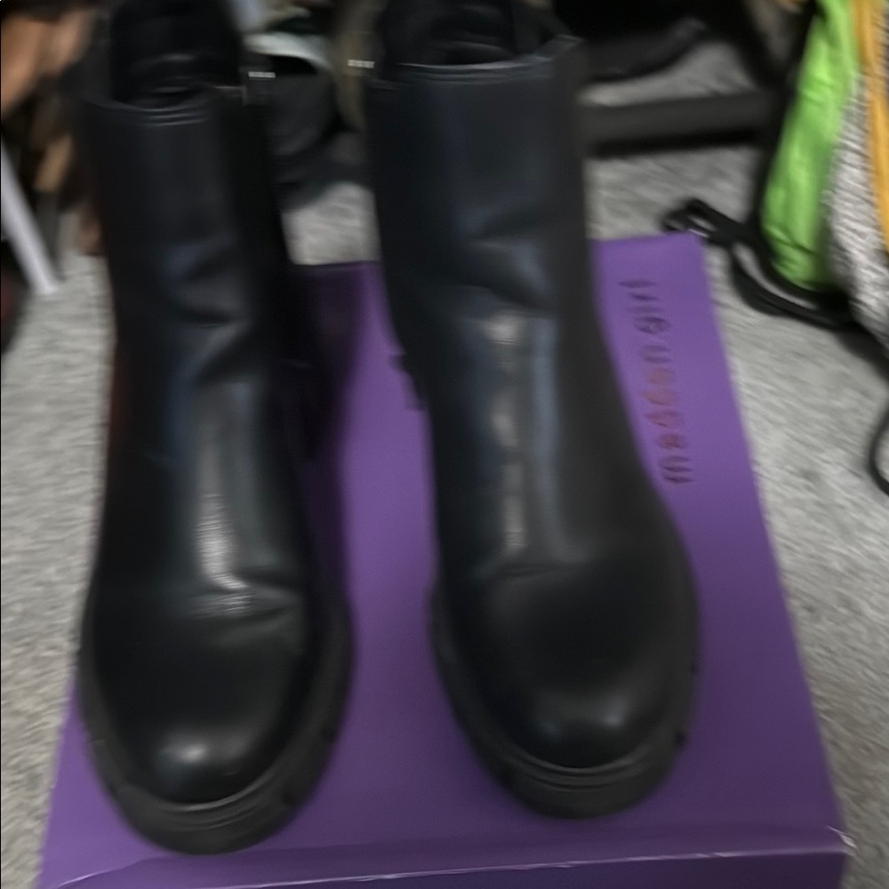 Madden Girl Black Leather Ankle Boots